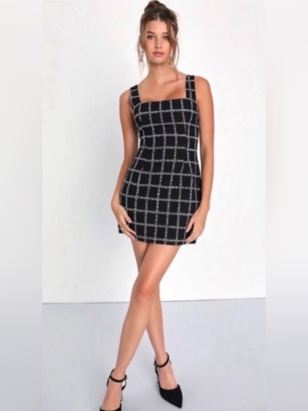Jason Wu Black Tweed Gold Lurex Plaid Stitching Mini Sheath Dress M
